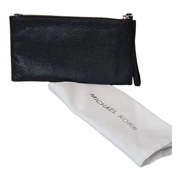 Michael Kors Womens Black Leather Zip Top Closure Clutch NWOT - Picture 3 of 9